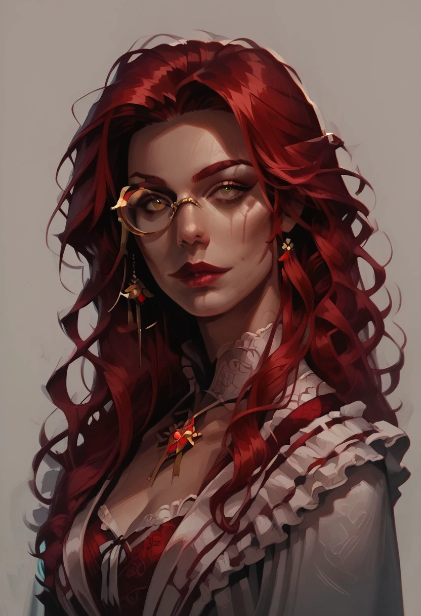 score_9, score_8_up, score_7_up, NHstyle concept art, realistic, media, BREAK, 1girl, portrait, beautiful, Zana. ZanaPoE. monocle. red hair