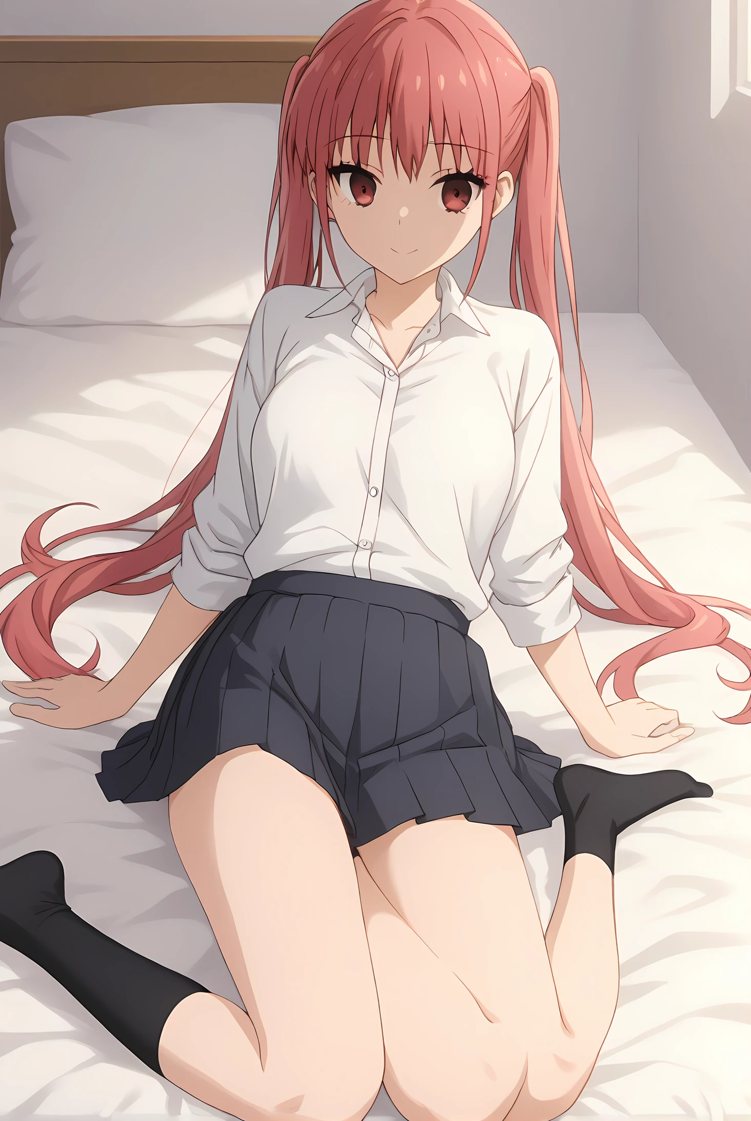 (school uniform skirt white shirt black socks uwabaki), hm-remi, pink hair, red eyes, twintails, medium breasts, 1girl, solo, skinny, score_9, score_8_up, score_8, score_7_up, score_7, score_6_up, score_6, score_5_up, score_5, source_anime, lewd, indoors, (1.3::full body|sitting|standing|lying|straight-on|0.6::close-up| :1.20), feet, <lora:hm-remi-V01-000003:0.90>