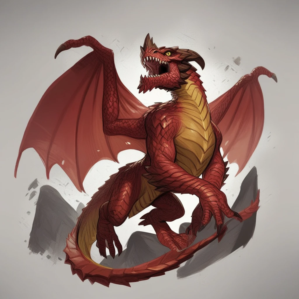 Red dradon ,dnd_dragon no humans wings dragon horns tail cloud scales monster sharp teeth claws teeth sky open mouth giant mountain yellow eyes solo spikes score_9 score_8_up score_7_up score_6_up score_5_up score_4_up no humans