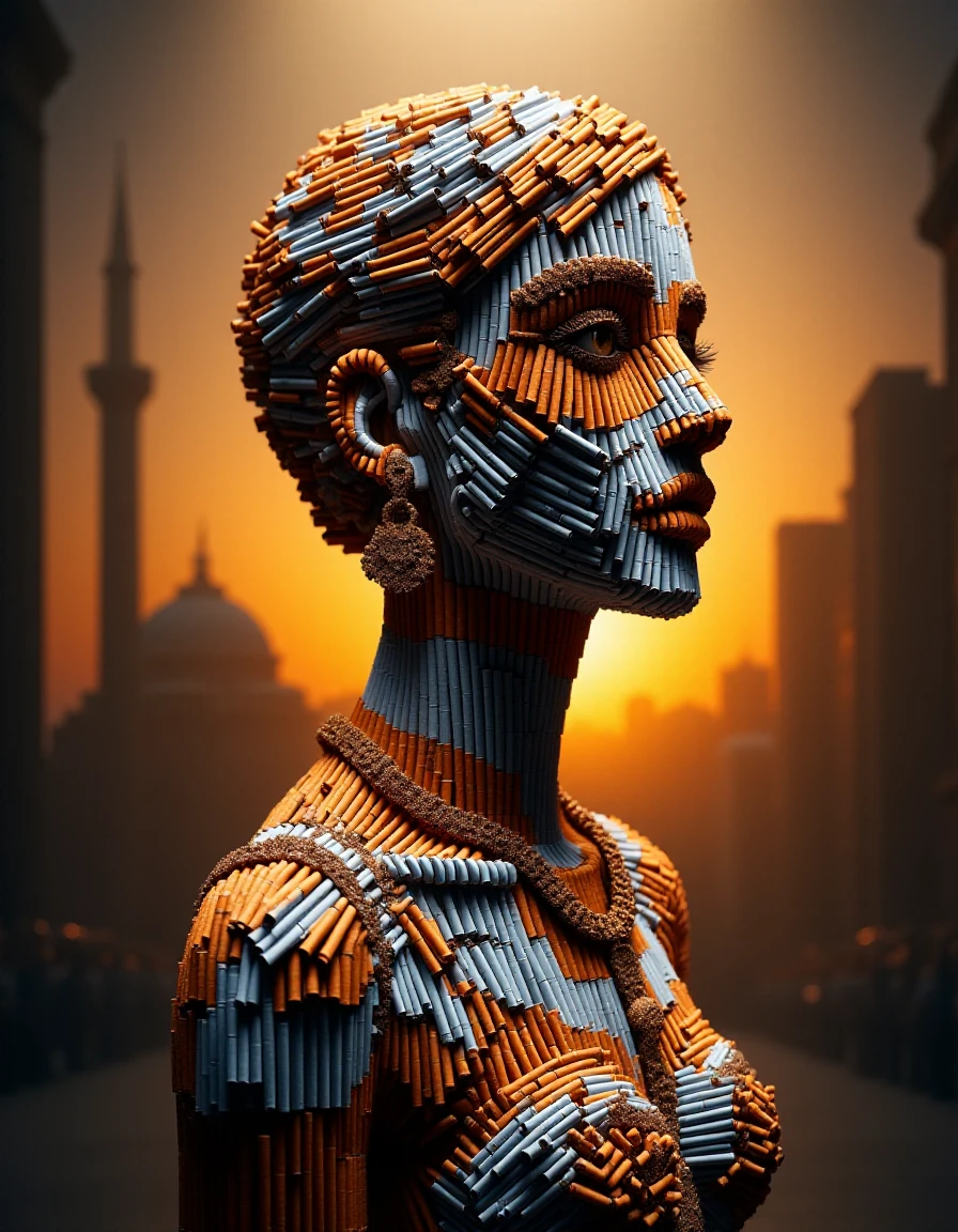 ral-cigarette <lora:ral-cigarette-flux:1>, Margins Art, medium shot of a "The transatlantic slave trade", it is Sculptural and Messy, at Sunset, soft focus, Confused, four colors, luxury, lush, intricate artistic color, contemporary fine detail, grand illumination, extremely stylish