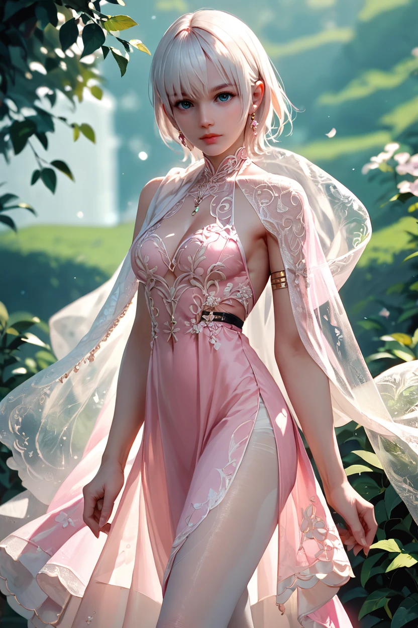 <lora:doa_luna:0.9> luna, arbor, pink dress, white hair, sheer shawl, intricate, white pantyhose, score_9, score_8_up, score_7_up, zPDXL3