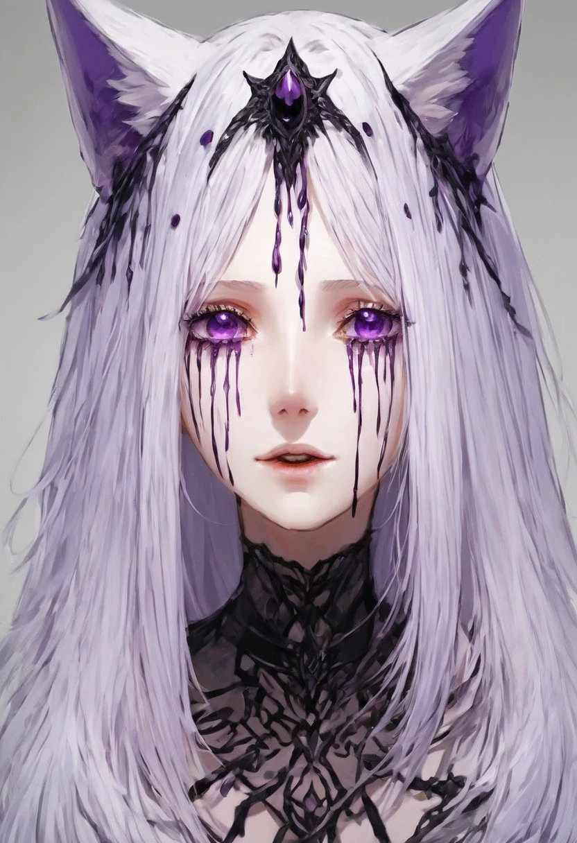 (masterpiece), (best quality), source_anime+, perfect anatomy, HD, 10k res, digital_media_(artwork) hi_res, intricate, high quality, amazing quality, Expressive Face, 
A fox girl with long white hair, purple eyes, (Black Tears, Tears)