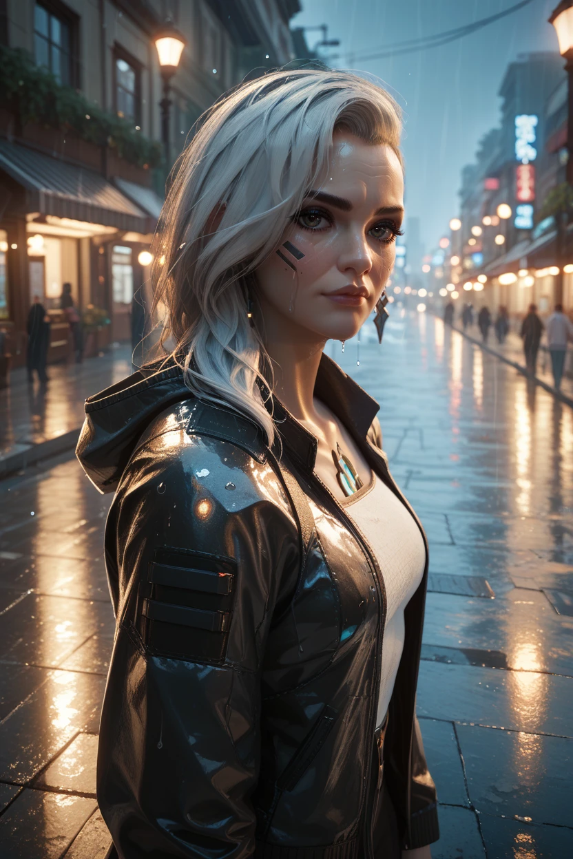 score_9, score_8_up, score_7_up, score_6_up
<lora:CyberRogueOld:0.8>
CyberRogueOld, 1girl, white hair, asymmetrical hair, looking at viewer, standing under a streetlamp in the rain, reflections on wet pavement, city lights blurred in the background, cinematic and dramatic feel