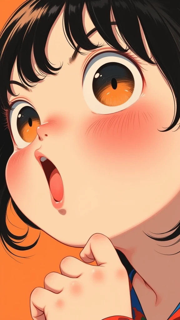 ********,close-up face,a stylized illustration of a girl with large expressive eyes and blush