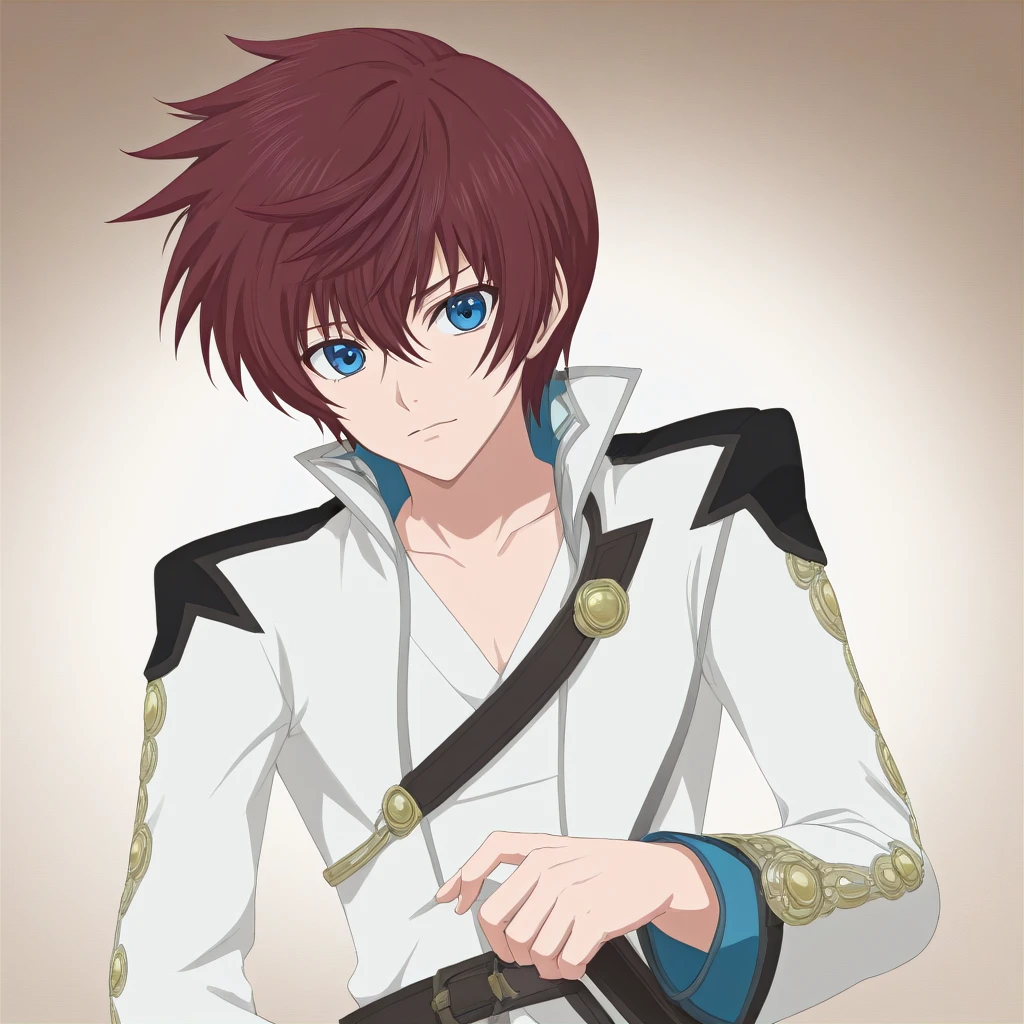 asbel, asbel lhant, 1boy, blue eyes, short dark brown-red hair, solo, white clothing,anime drawing, anime eyes, circular big eyes, 
best quality, shading,
 <lora:ASBEL-XL-t2:0.6>