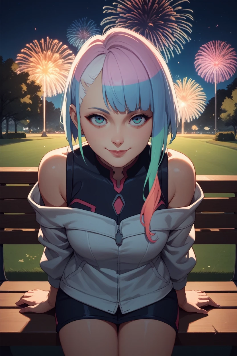 score_9, score_8_up, score_7_up, score_6_up
<lora:ERLucy:0.8>
ERLucy, 1girl, multicolored hair, asymmetrical hair, looking at viewer, sitting, at night, fireworks, park, looking up, smile