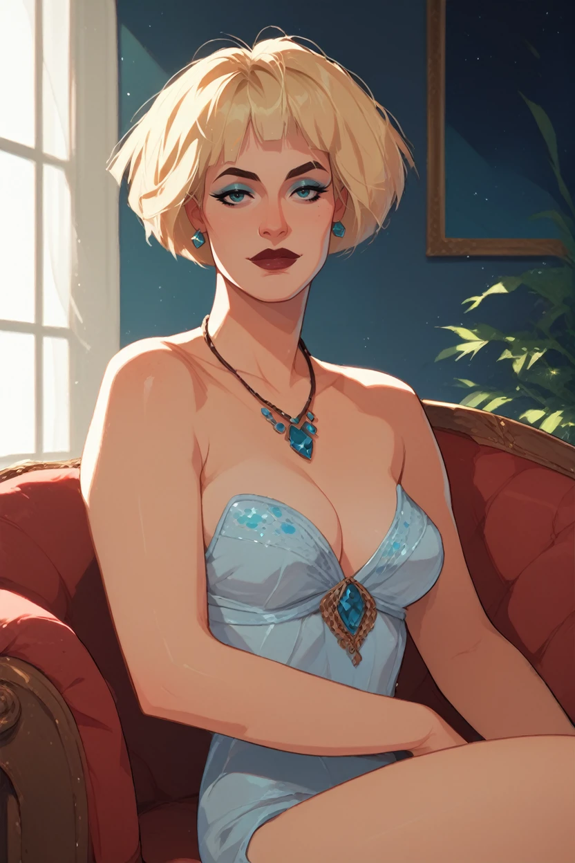 score_9, score_8_up, score_7_up, score_6_up
<lora:CyberMisty:0.8>
CyberMisty, 1girl, blonde hair, looking at viewer, reclining on a vintage chaise lounge, one arm draped over the back, elegant ballroom with crystal chandeliers, soft ambient lighting, luxurious and sophisticated setting