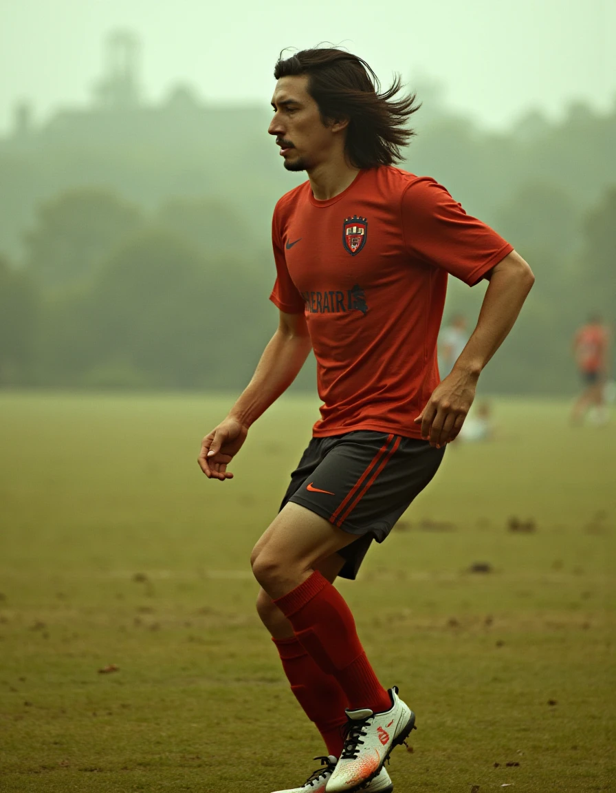 <lora:AdamDriver_FLUX:1> Adam Driver, ,a beautiful man,heartfelt gratitude,playing soccer,Lomo Effect,Dreamy Haze Photography