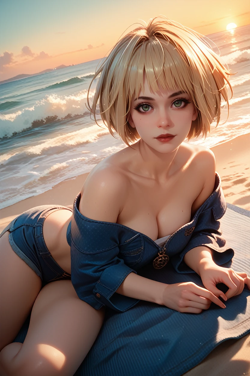 score_9, score_8_up, score_7_up, score_6_up
<lora:CyberMisty:0.8>
CyberMisty, 1girl, blonde hair, looking at viewer, Laying on a beach towel, looking at viewer, ocean waves in the background, golden sunset lighting, relaxed and carefree atmosphere