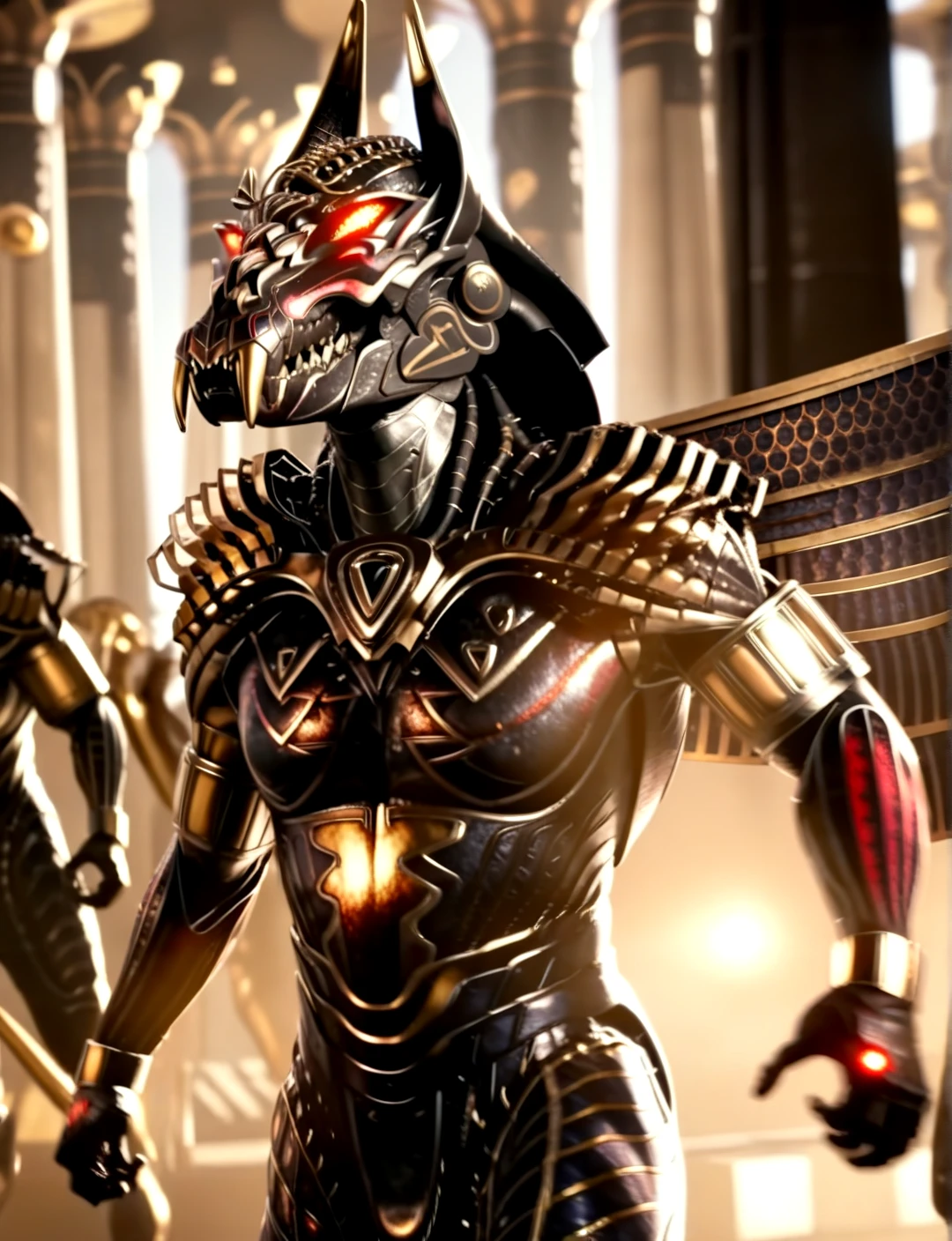 score_9, score_8_up, score_7_up,
<lora:Set_(Gods_of_Egypt)_(SDXL)_(AD):1> Set, Gods of Egypt, muscular, robot, mecha, sleek metal body, glowing red eyes, enhanced body,
8K, In'ei, perfect depth of field, chiaroscuro, volumetric lighting, clear_eyes, crisp details, cinematic lighting, cinematic masterpiece,
dynamic action pose, detailed background, photographic realism, masterclass 8K Uneal 5 CGI render, evil, villain, fight, damaged temple, golden light, perfect proportions, perfect hands,
BREAK zPDXL,