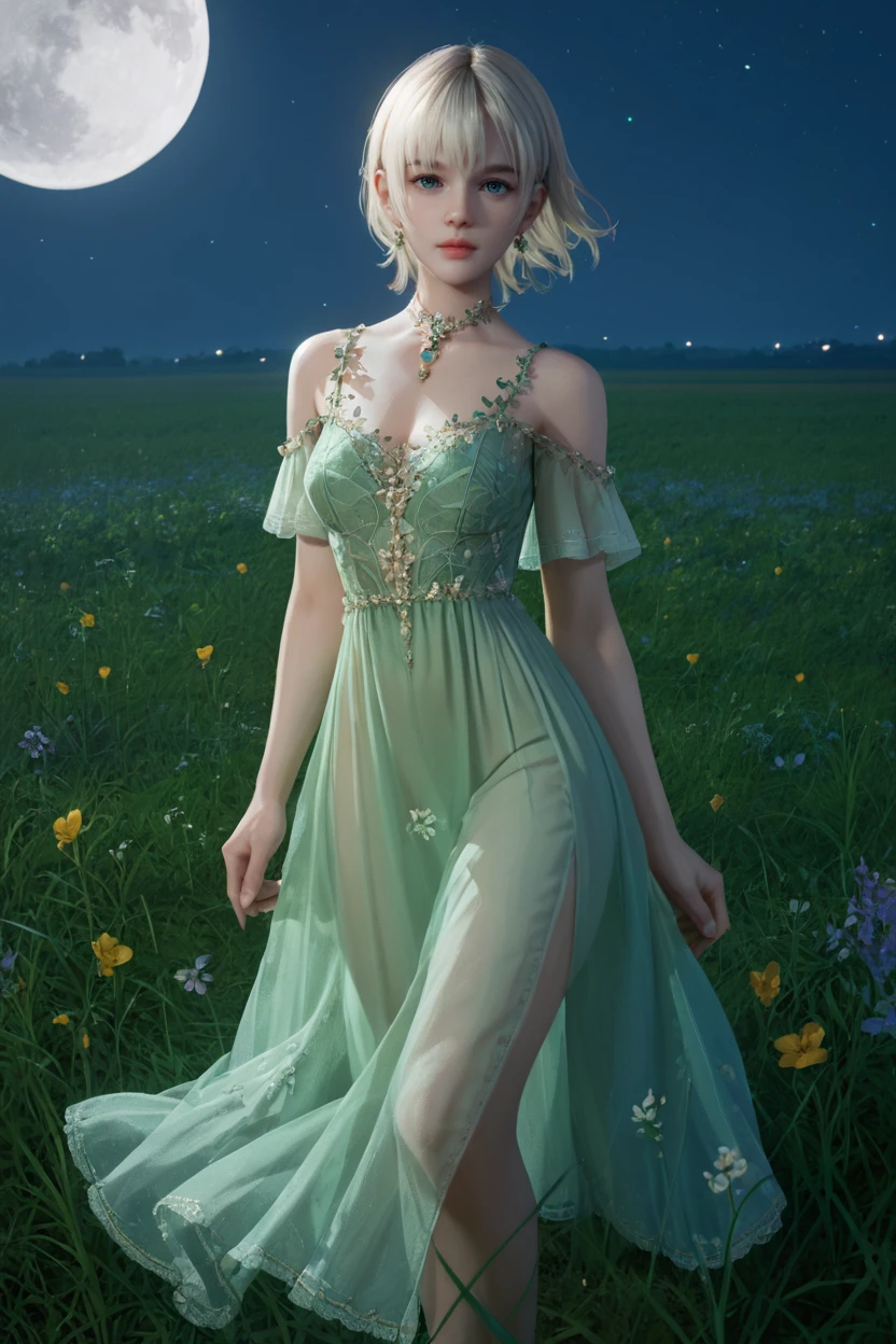 <lora:doa_luna:0.9> luna, night, field, bioluminescent flowers, green dress, moon, see through, score_9, score_8_up, score_7_up, zPDXL3