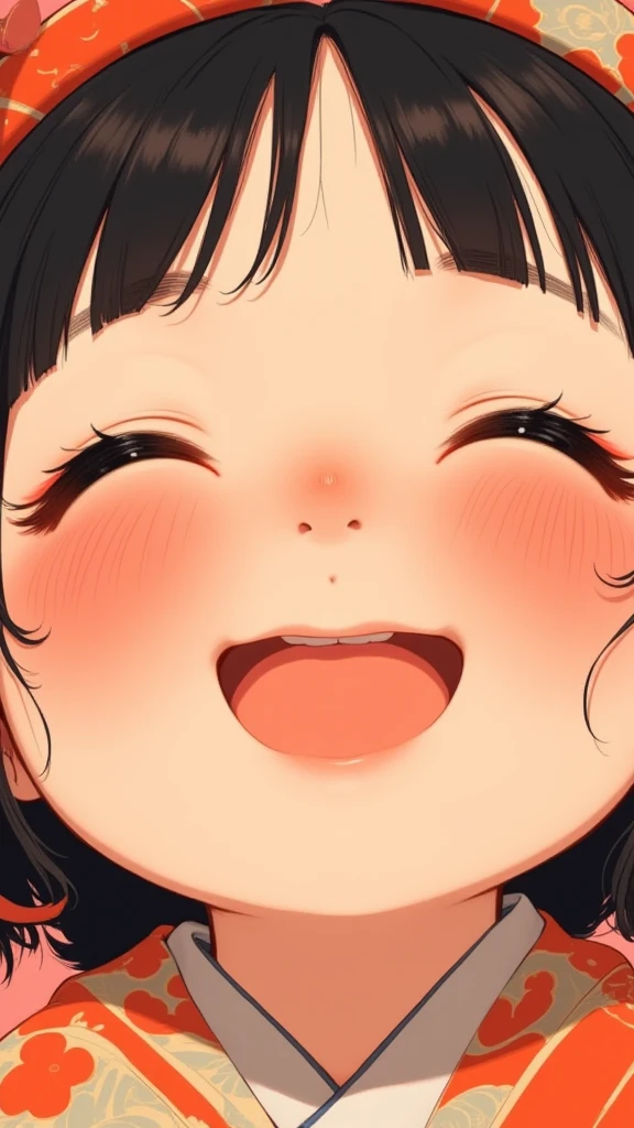 ********,close-up face,a stylized illustration of a girl with smile expressive eyes and blush,