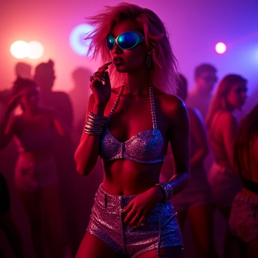 woman dressed in y2kstyle inside a night club, dancing