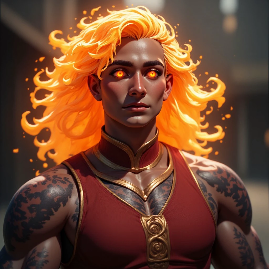 a human with fire hair