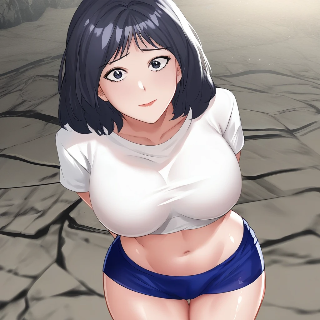 1girl, solo, takarada rikka, blue eyes, black hair, long hair, bangs, empty eyes , large breasts, nipple, Running, , Heavy snowfall area　frozen wet crying mountain Alone, crying, Naked, Peeing, lactation, projectile lactation