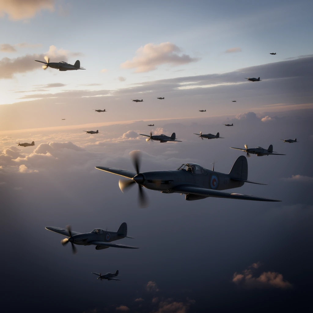 UHD, 4k, ultra detailed, cinematic, a photograph of <lora:ww2 style v1:0.9>
a group of ww2 military airplanes flying through the sky cinematic ww2 style, epic, beautiful lighting, inpsiring