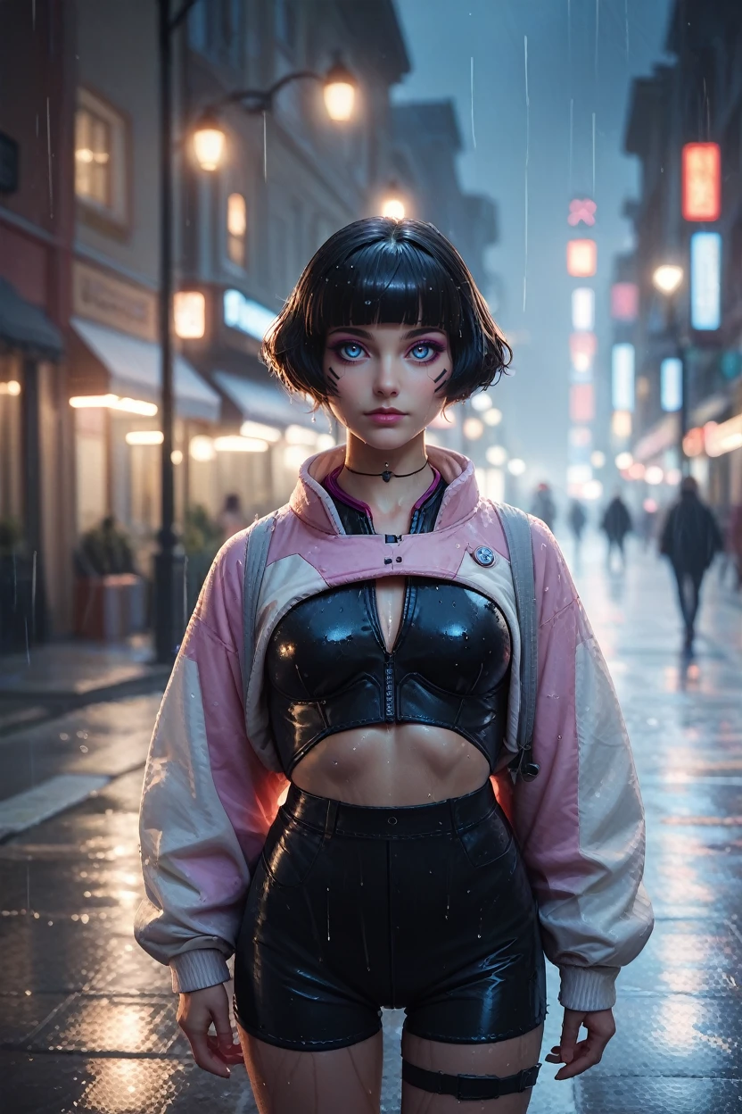 score_9, score_8_up, score_7_up, score_6_up
<lora:ERSasha:0.8>
ERSasha, 1girl, black hair, blunt bangs, blue eyes, looking at viewer, standing under a streetlamp in the rain, reflections on wet pavement, city lights blurred in the background, cinematic and dramatic feel