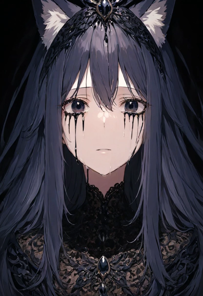 (masterpiece), (best quality), source_anime+, perfect anatomy, HD, 10k res, digital_media_(artwork) hi_res, intricate, high quality, amazing quality, Expressive Face, 
A fox girl with long hair, (Black Tears, Tears)