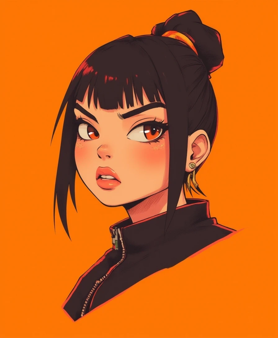 girl, orange background, LNTP illustration style