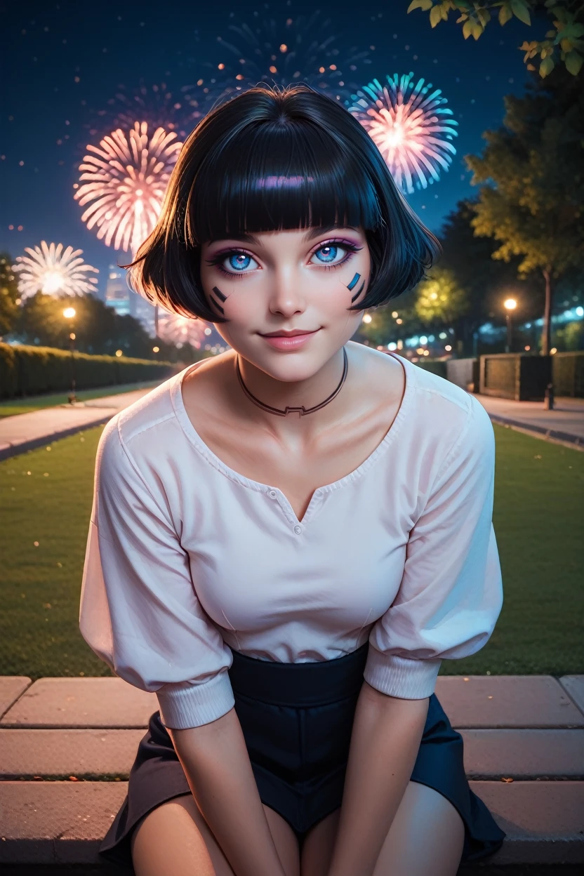 score_9, score_8_up, score_7_up, score_6_up
<lora:ERSasha:0.8>
ERSasha, 1girl, black hair, blunt bangs, blue eyes, looking at viewer, sitting, at night, fireworks, park, looking up, smile