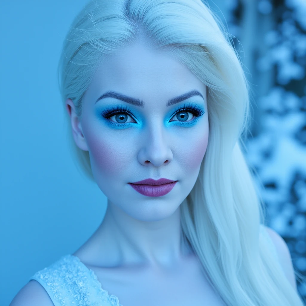 UHD, 4k, ultra detailed, cinematic, a photograph of <lora:skin tone style v2-step00001500:1> sharp detailed image,
A cinematic white ice cold skin tone shot of a woman with blue eyes and a white dress, movie themed style, sharp, detailed, epic cinematic photorealism style, artistic creative style, dramatic cinematic light style, cinematic color style, skin tone style, white ice cold skin tone style, snow queen style, 1girl, solo, long hair, blue eyes, blue hair, white hair, lips, eyelashes, colored skin, portrait, blue theme, realistic, blue skin, snowflakes, elsa (frozen), looking at viewer, epic, beautiful lighting, inpsiring