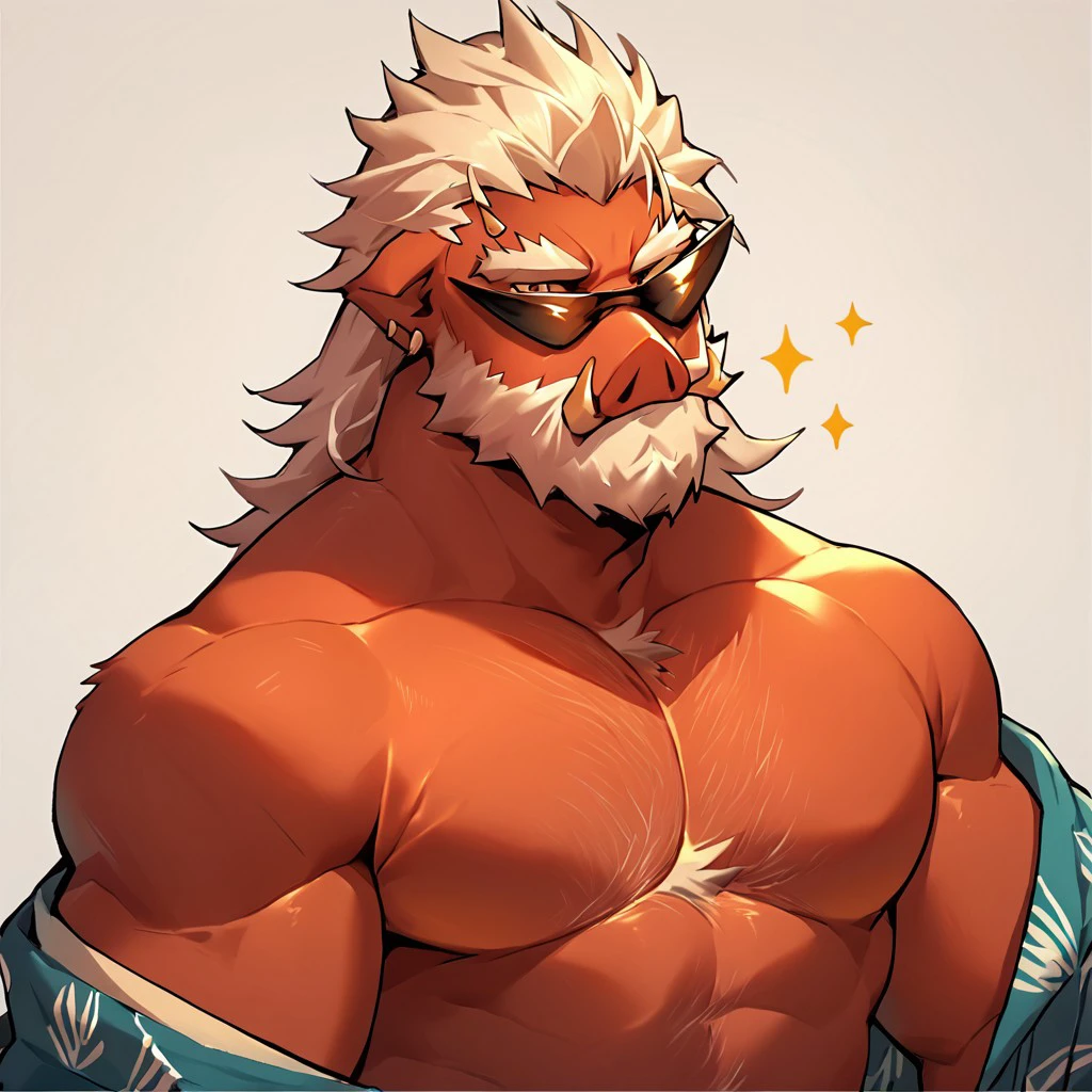 score_9, score_8_up, score_7_up, score_6_up, score_5_up,  <lora:Big_Daddy_ZZZ:1.0>, big daddy, bara, 1boy, solo, muscular, topless male, sunglasses, tusks, beard