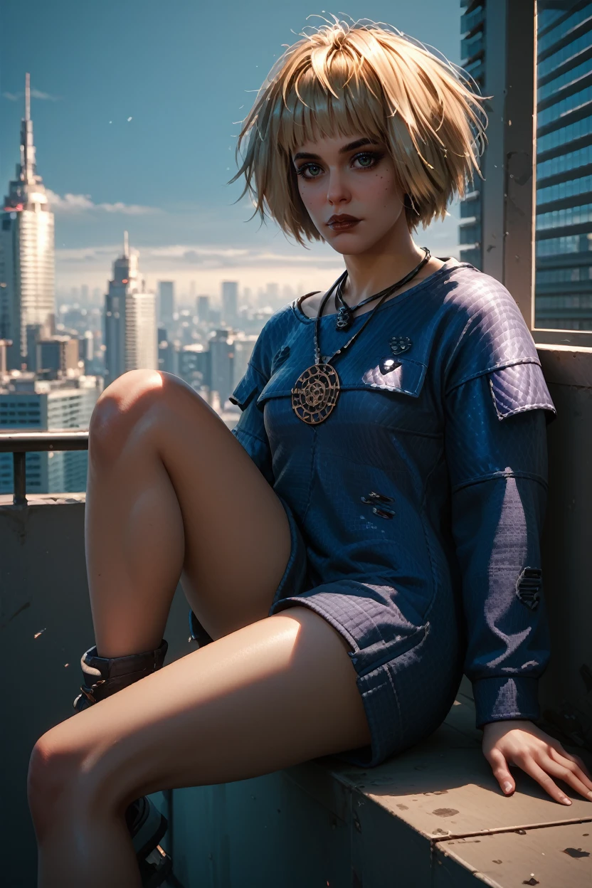 score_9, score_8_up, score_7_up, score_6_up
<lora:CyberMisty:0.9>
CyberMisty, 1girl, blonde hair, looking at viewer, sitting on a windowsill, one leg bent, one hand resting on the knee, city skyline at dusk in the background, moody and reflective ambiance