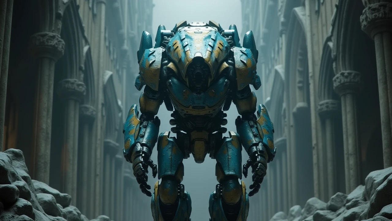 __ea/genre__: studio quality cinematic photograph of a __abstract_adjective__ {{fermale|male} {fae automaton| automaton|mech|mecha|robot|war robot|wardroid|spider mech}, facing {away from|} the camera, with heavy armor and {angular|hardened|plated|scaled|ridged|blocky|bulky} {plating|weaponry|protrusions|accessories} colored __color_fancy__ and __color__. {Pose: __poses__|}. Location: __any_location__|2::Heavy vehicle: __esfv/prompt_location__} <lora:heavyscifi_flux-000026:1.{1|4}>