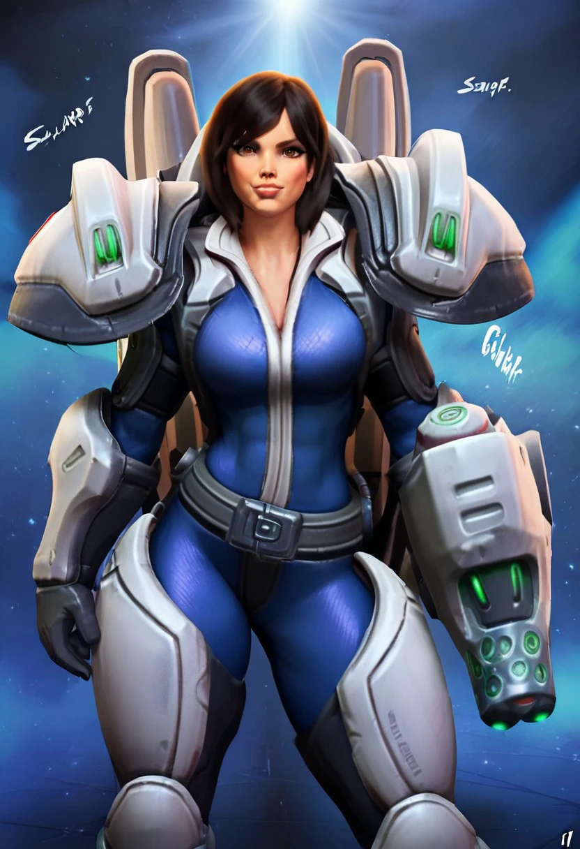 ParamedicMorales,1girl,solo,black hair,short hair,large breast,armor,shield,brown eyes,lips,power armor,power suit, blue bodysuit,cleavage,shoulder pads,arm cannon,belt,thick thighs,thighs,curvy,boots,seductive pose,
score_9, score_8_up, score_7_up, beautiful aesthetic, very intricate, high quality details,vibrant, highly detailed, award-winning, professional,anime artwork, anime style, studio anime, athletic, toned female,muscular milf,curvy body, athletic girl,fit girl, ,looking at viewer, pinup pose,teasing, dynamic lighting, cinematic, smug, better than you, aura of temptation, highly detailed, high resolution, masterpiece, detailed clother, detailed background, highly detailed, ((sound effects)) comic layout,