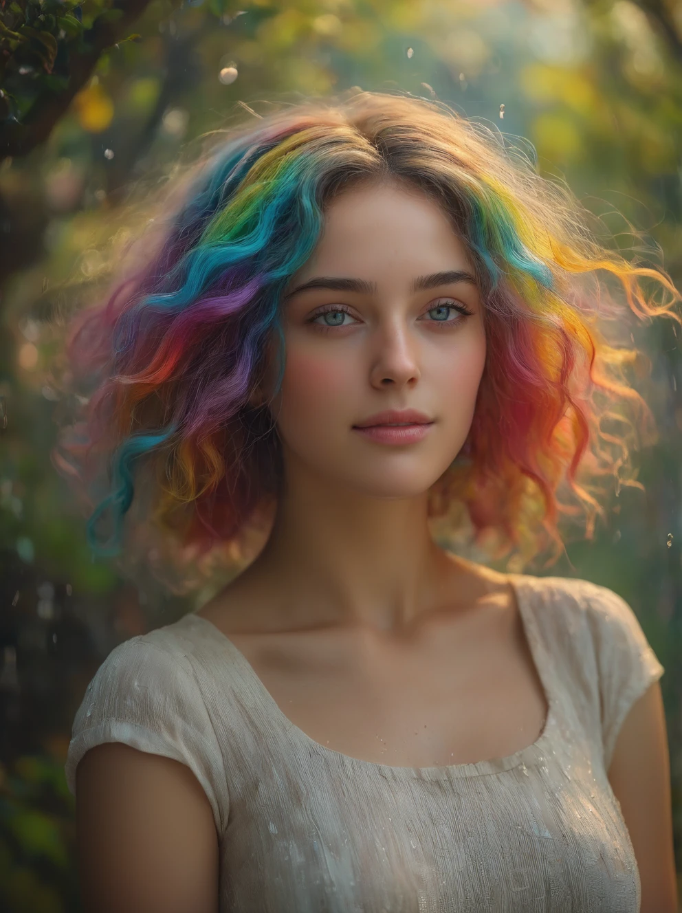 irish precious girl sleeping in cornfield with alien, nighttime, fireflies, closeup, cottoncandy, style of sally mann in color