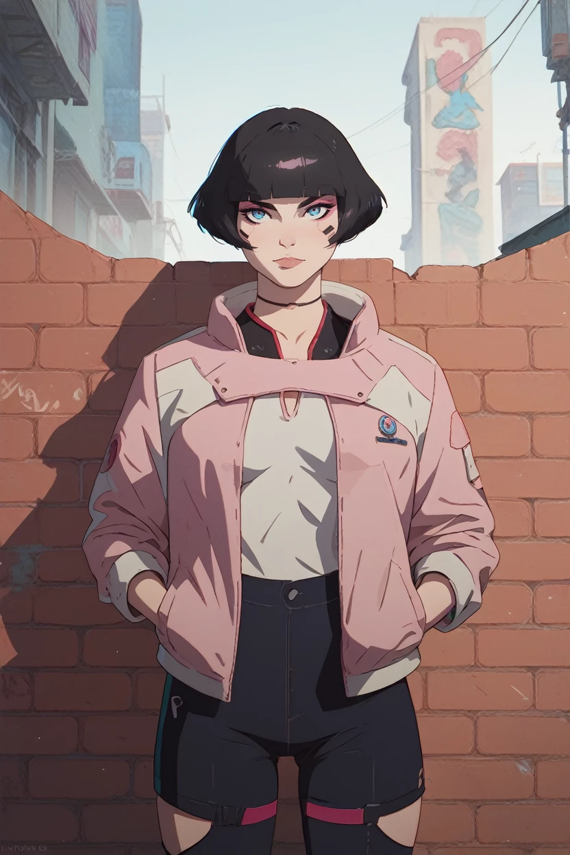 score_9, score_8_up, score_7_up, score_6_up
<lora:ERSasha:0.8>
ERSasha, 1girl, black hair, blunt bangs, blue eyes, looking at viewer, leaning against a brick wall, hands in jacket pockets, urban alleyway with graffiti art, moody lighting with shadows, edgy and modern vibe