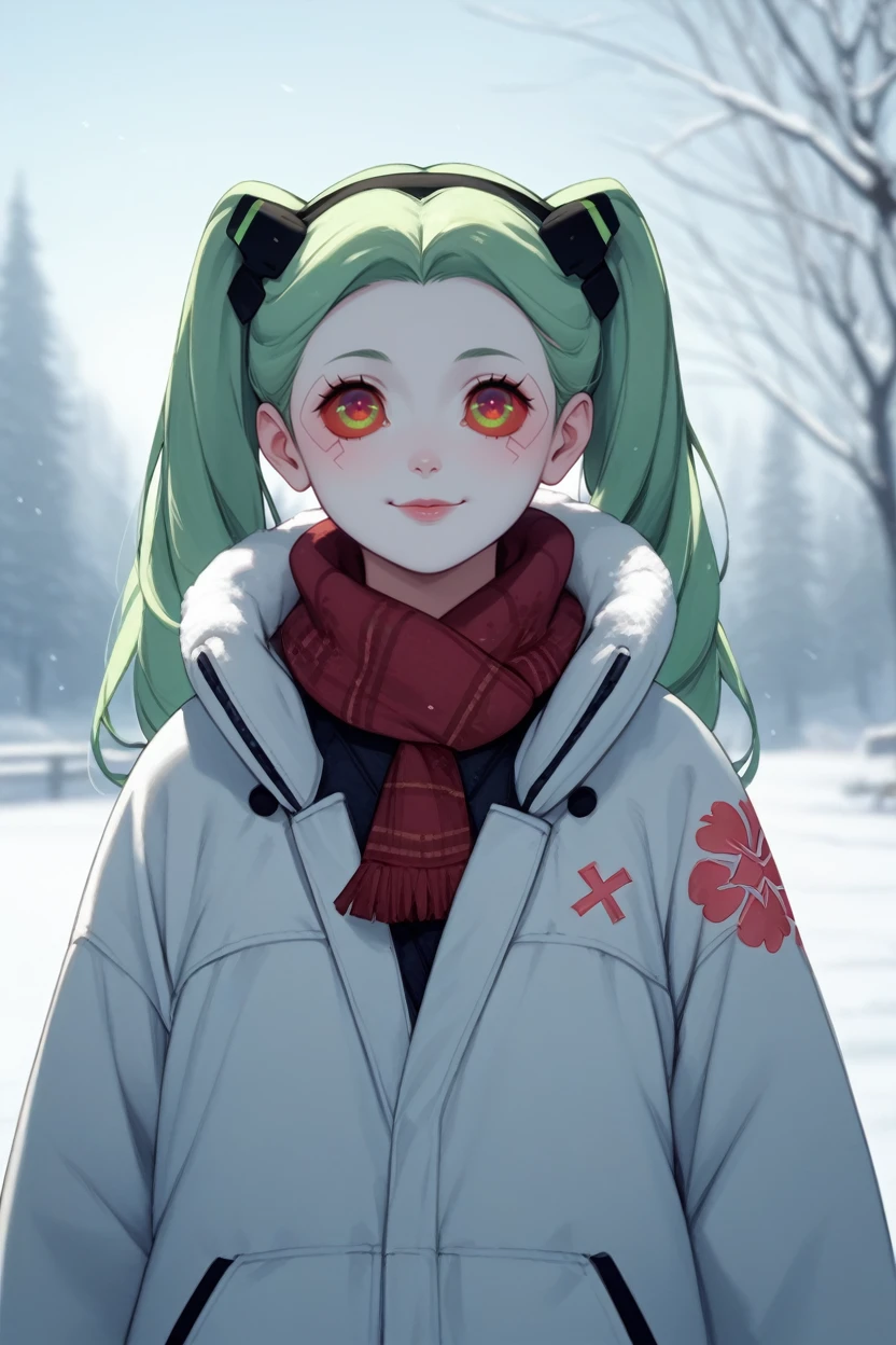 score_9, score_8_up, score_7_up, score_6_up
<lora:ERRebecca:0.8>
ERRebecca, 1girl, green hair, twin tails, red pupils, colored sclera, white skin, red tattoo, looking at viewer, in a winter wonderland, cowboy shot, winter clothing, smile