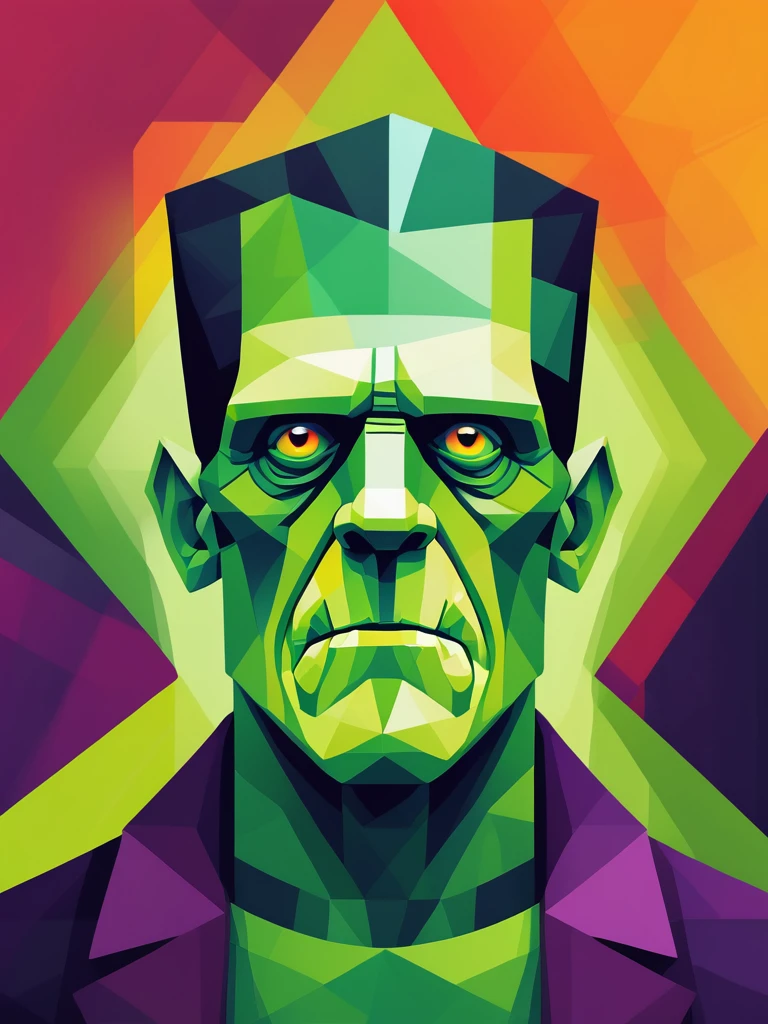 Frankenstein, portrait, illustration, geometric, bright, colorful, high quality, 8k