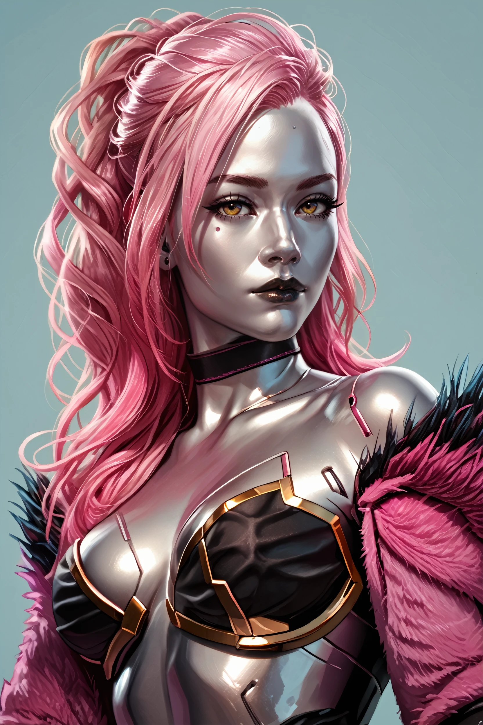 score_9, score_8_up, score_7_up, score_6_up
<lora:CyberLizzy:0.9>
CyberLizzy, 1girl, silver skin, robot, long hair, pink hair, looking at viewer, simple background, portrait