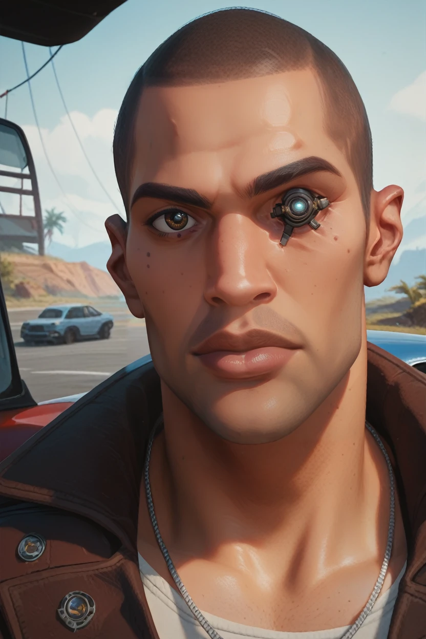 score_9, score_8_up, score_7_up, score_6_up
<lora:CyberRiverWard:0.8>
CyberRiverWard, 1boy, buzz cut, brown eyes, mechanical eye, looking at viewer, posing in front of a sleek sports car, with the engine revving and exhaust billowing