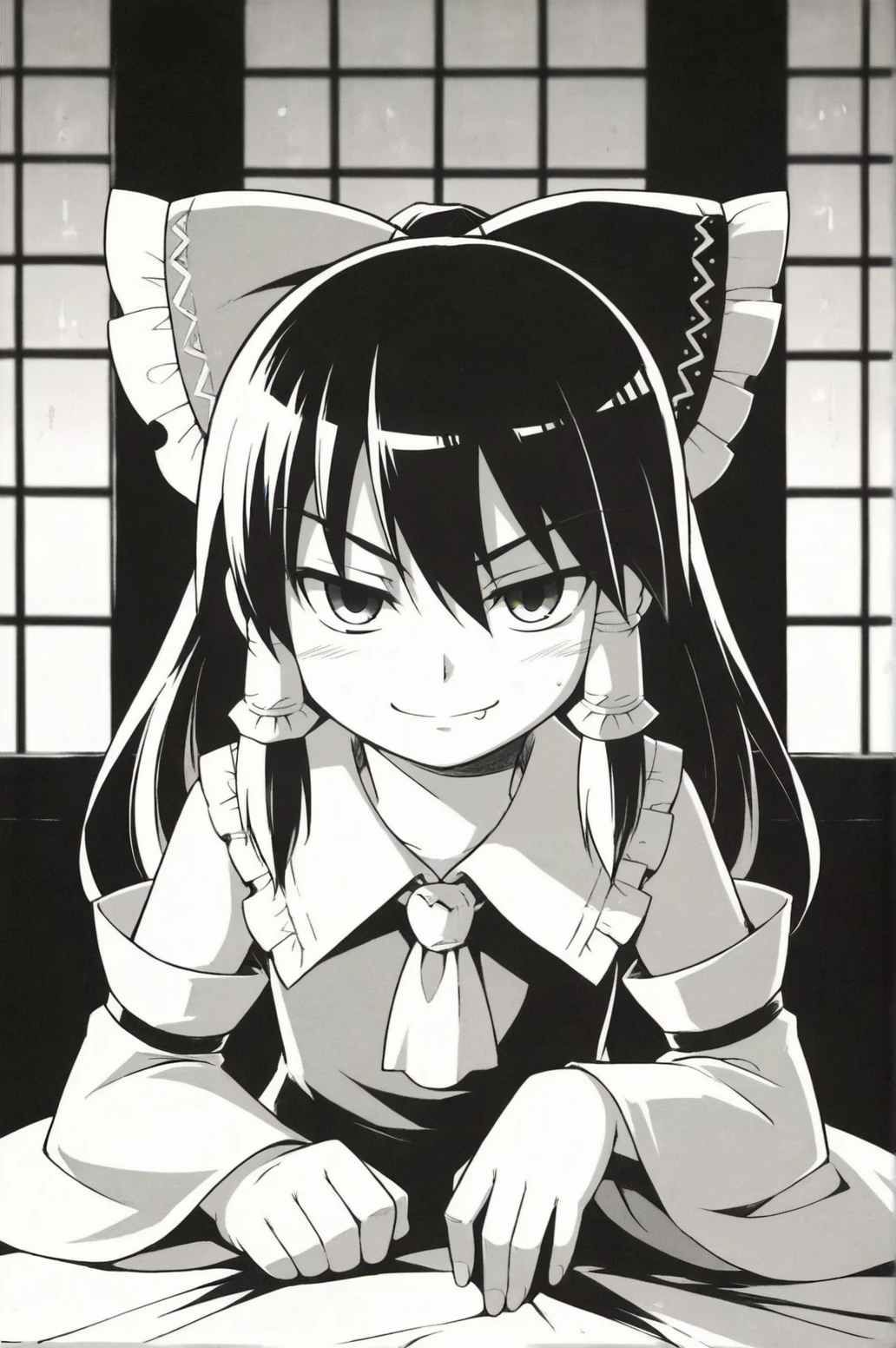 score_9, score_8_up, score_7_up, monochrome, manga_source, best background, detailed background, manga, grayscale  touhou project, hakurei reimu, indoors, naughty face, solo, horny,  <lora:Minish_Cap_Manga_Artstyle_r1:0.8>