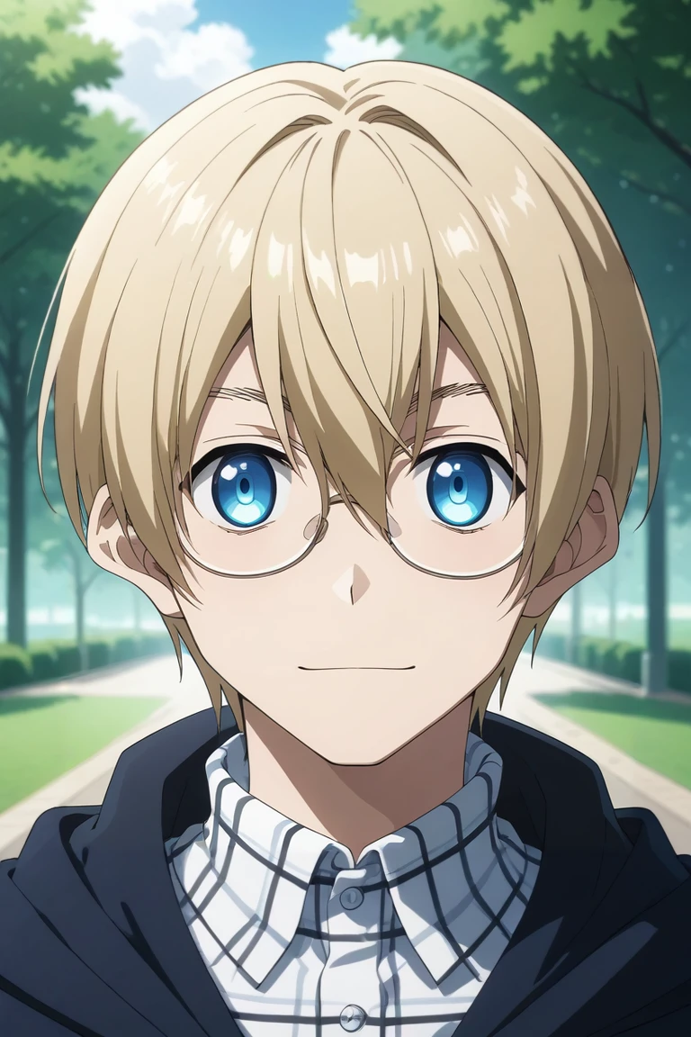 score_9, score_8_up, score_7_up, source_anime, rating_safe, intricate details, , looking at viewer, depth of field, 1boy, solo, male focus, <lora:william_macbeth_pony:0.76>, william_macbeth, blonde hair, blue eyes, short hair, hair between eyes, glasses, cowboy shot, park, day, clouds, villain pose, seductive smile, , <lora:sdxl_lightning_8step_lora:1>