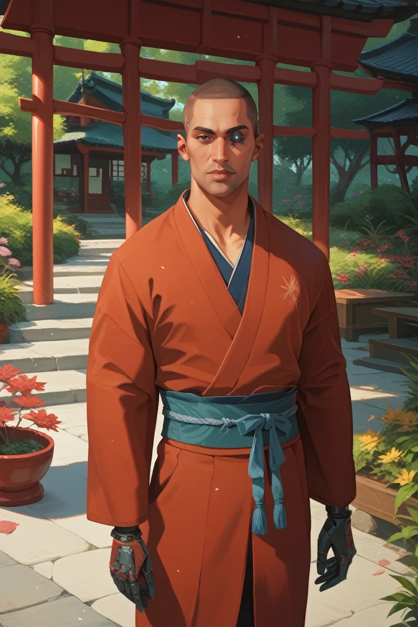 score_9, score_8_up, score_7_up, score_6_up
<lora:CyberRiverWard:0.8>
CyberRiverWard, 1boy, buzz cut, brown eyes, mechanical eye, looking at viewer, dressed in a kimono, standing gracefully in a serene Japanese garden