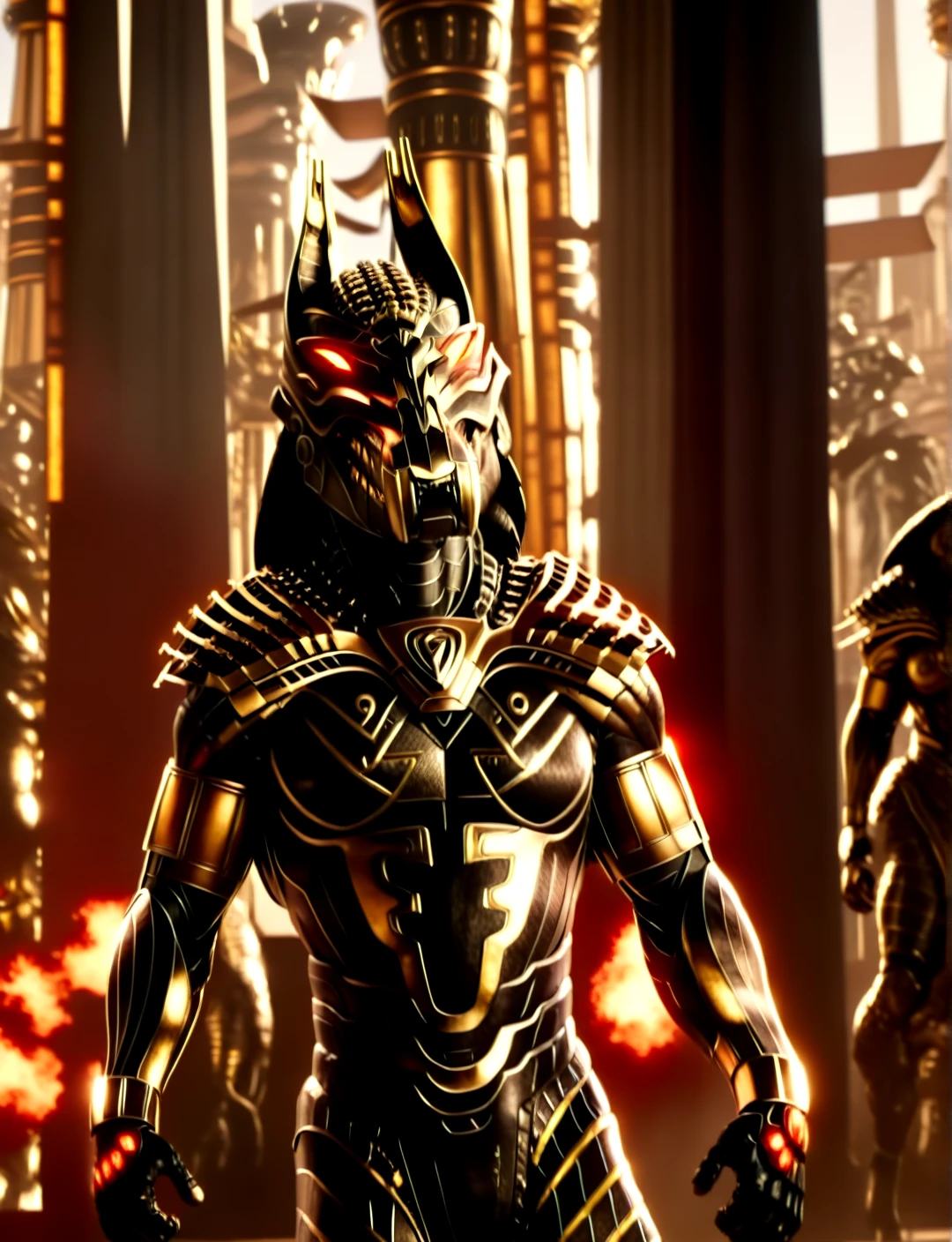 score_9, score_8_up, score_7_up,
<lora:Set_(Gods_of_Egypt)_(SDXL)_(AD):1> Set, Gods of Egypt, muscular, robot, mecha, sleek metal body, glowing red eyes, enhanced body,
8K, In'ei, perfect depth of field, chiaroscuro, volumetric lighting, clear_eyes, crisp details, cinematic lighting, cinematic masterpiece,
dynamic action pose, detailed background, photographic realism, masterclass 8K Uneal 5 CGI render, evil, villain, fight, damaged temple, golden light, perfect proportions, perfect hands,
BREAK zPDXL,