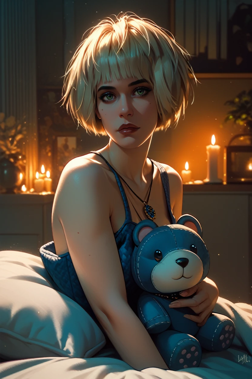 score_9, score_8_up, score_7_up, score_6_up
<lora:CyberMisty:0.8>
CyberMisty, 1girl, blonde hair, looking at viewer, reclining on a plush bed, satin sheets, dimly lit room with candles, soft shadows on the walls, intimate and luxurious setting