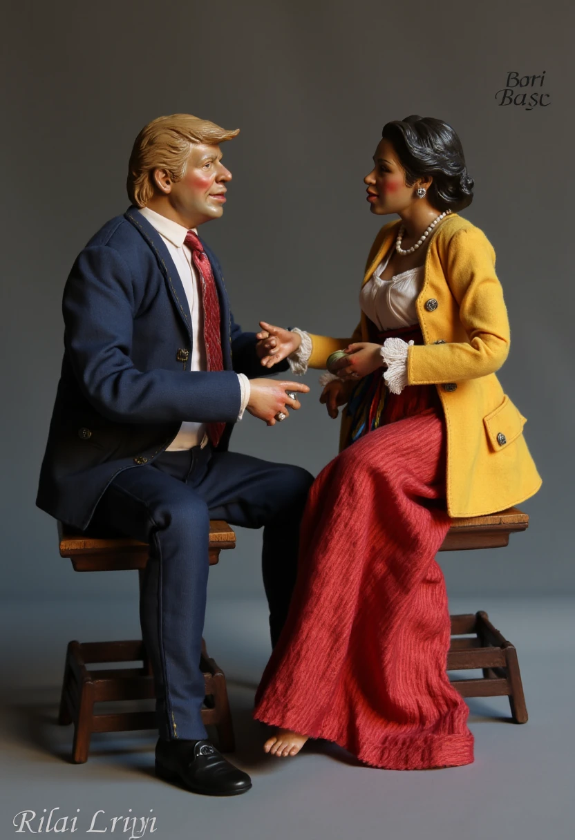 St4tue, a figurine of donald trump and kamala harris debating 