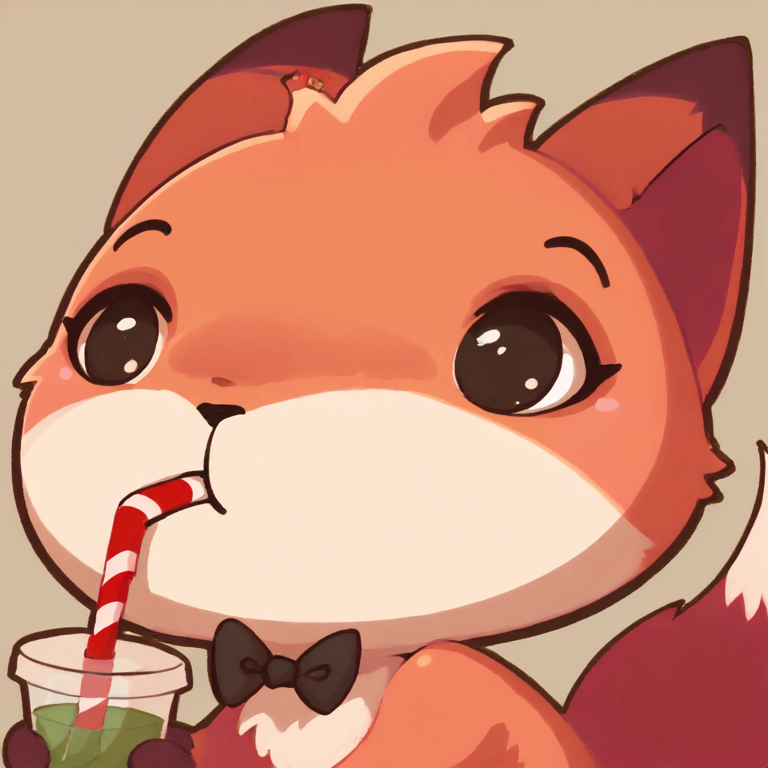 score_9, score_8_up, score_7_up, score_6_up, score_5_up, score_4_up,
Foxy_vkstickers, solo, red fox, two tone fur, fox tail, black eyes, black bow on the neck, best quality, masterpiece, drinking straw, straw in mouth
 <lora:Foxy_vkstickers_XL:0.9> 
<lora:Sip_Twitch_Emote:1>