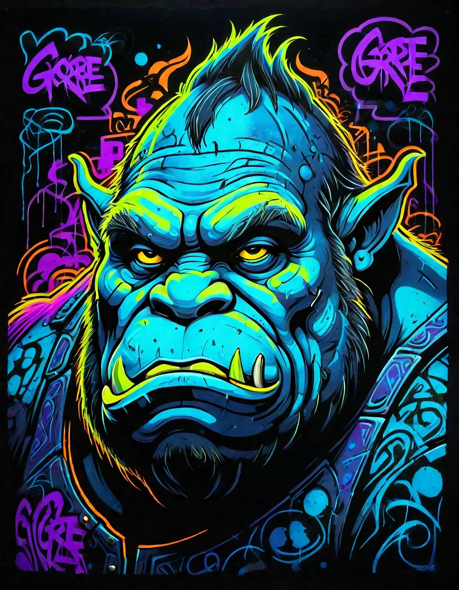 black background, blacklight painting,flat lighting, flat colors,((neon graffiti of an ogre)),   <lora:Black_Neon_Graffiti_r1:1>