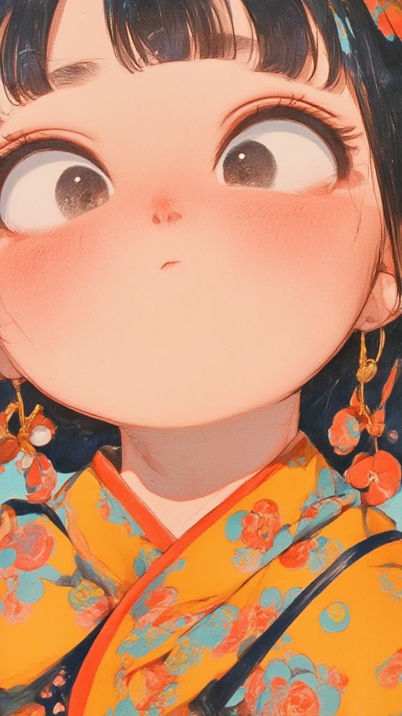 ********,close-up face,a stylized illustration of a girl with surprised expressive eyes and blush,