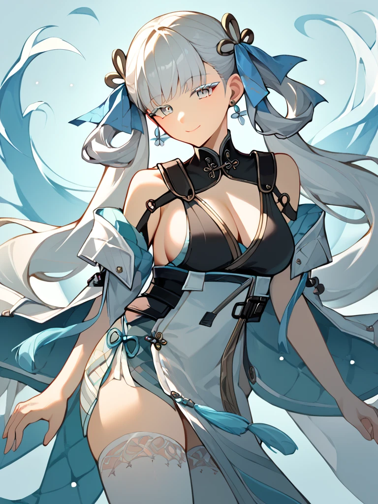 masterpiece,best quality,extremely detailed,1girl,solo,light smile,Aquila_Azurlane,uniform,cape,thighhighs, <lora:Aquila_Azurlane-000024:0.5>,low twintails, absurdly long hair,