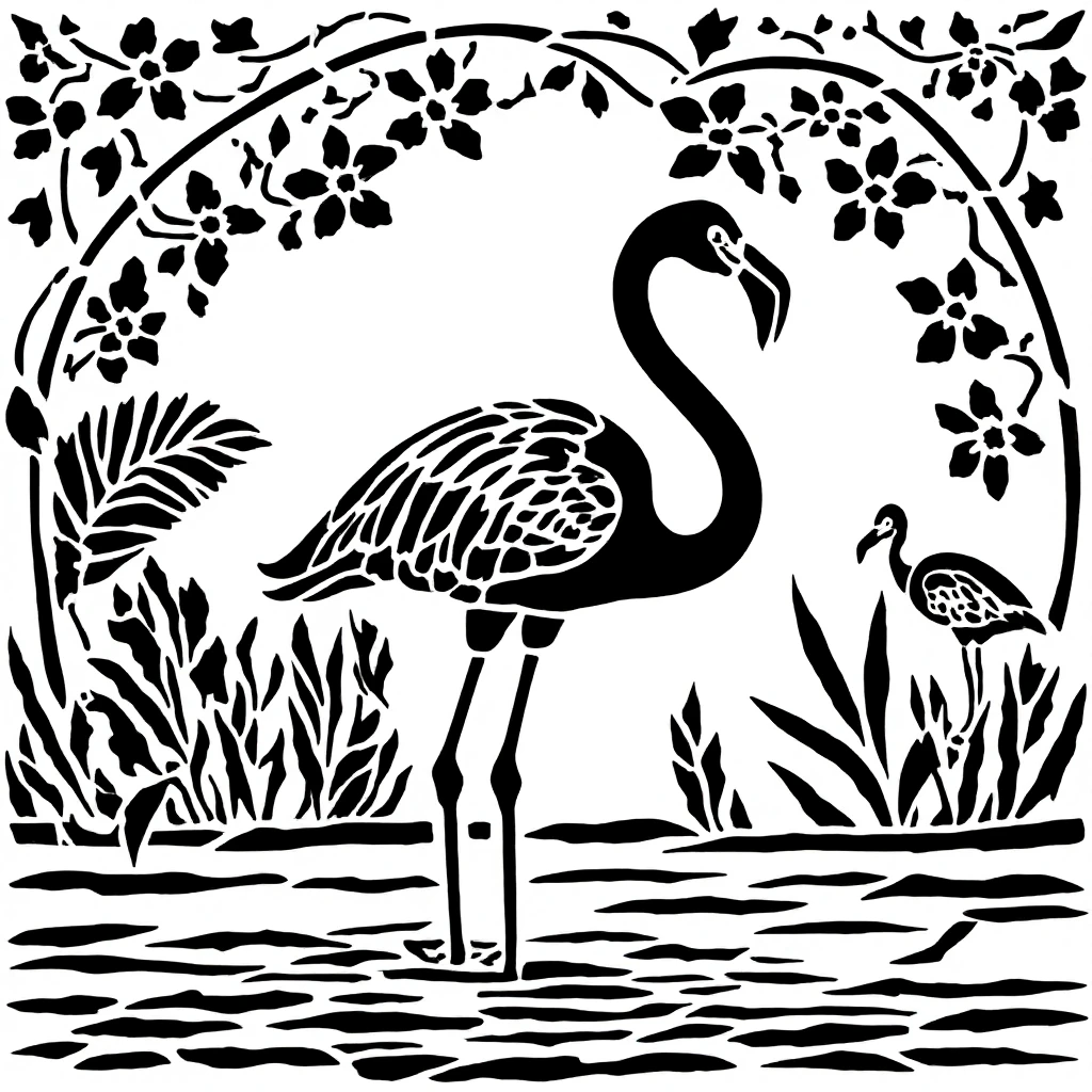 b&w Flamingo papercut pochoir style  <lora:pochoir-fluxlora:1>