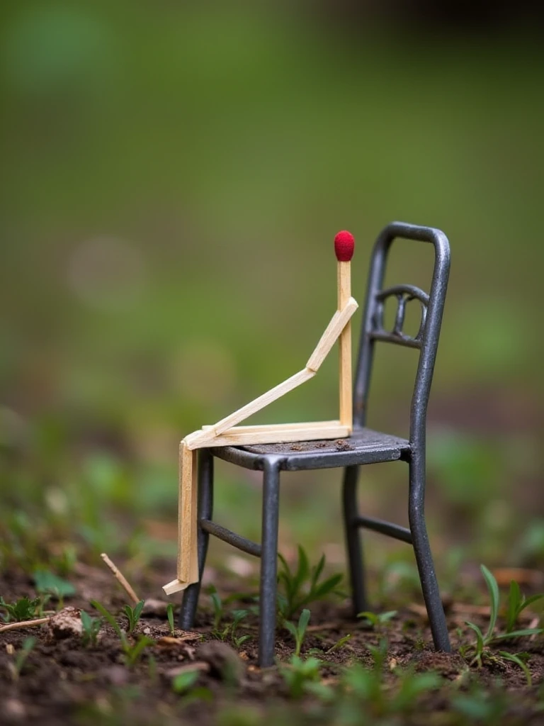 matchstick sit on metal chair,animated,