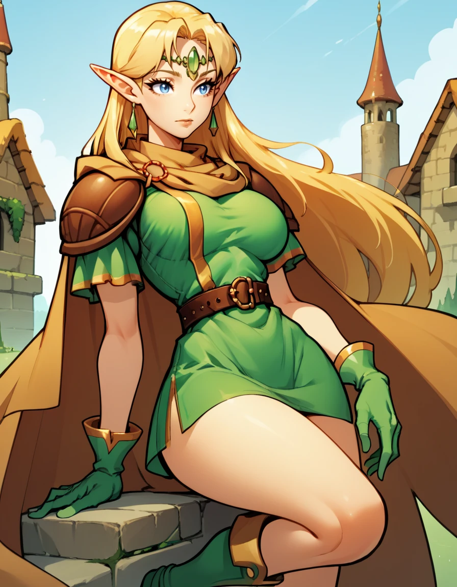 score_9, score_8_up, score_7_up,score_6_up, score_5_up, score_4_up ,
1girl, solo,
large breasts, 
luciadg,
long hair, blue eyes, blonde hair, pointy ears,
armor, circlet, pauldrons, cape, jewelry,  green footwear, green gloves, belt, short dress,  green dress,
 <lora:Lucia Elf DnD PXL v01-000003:1>