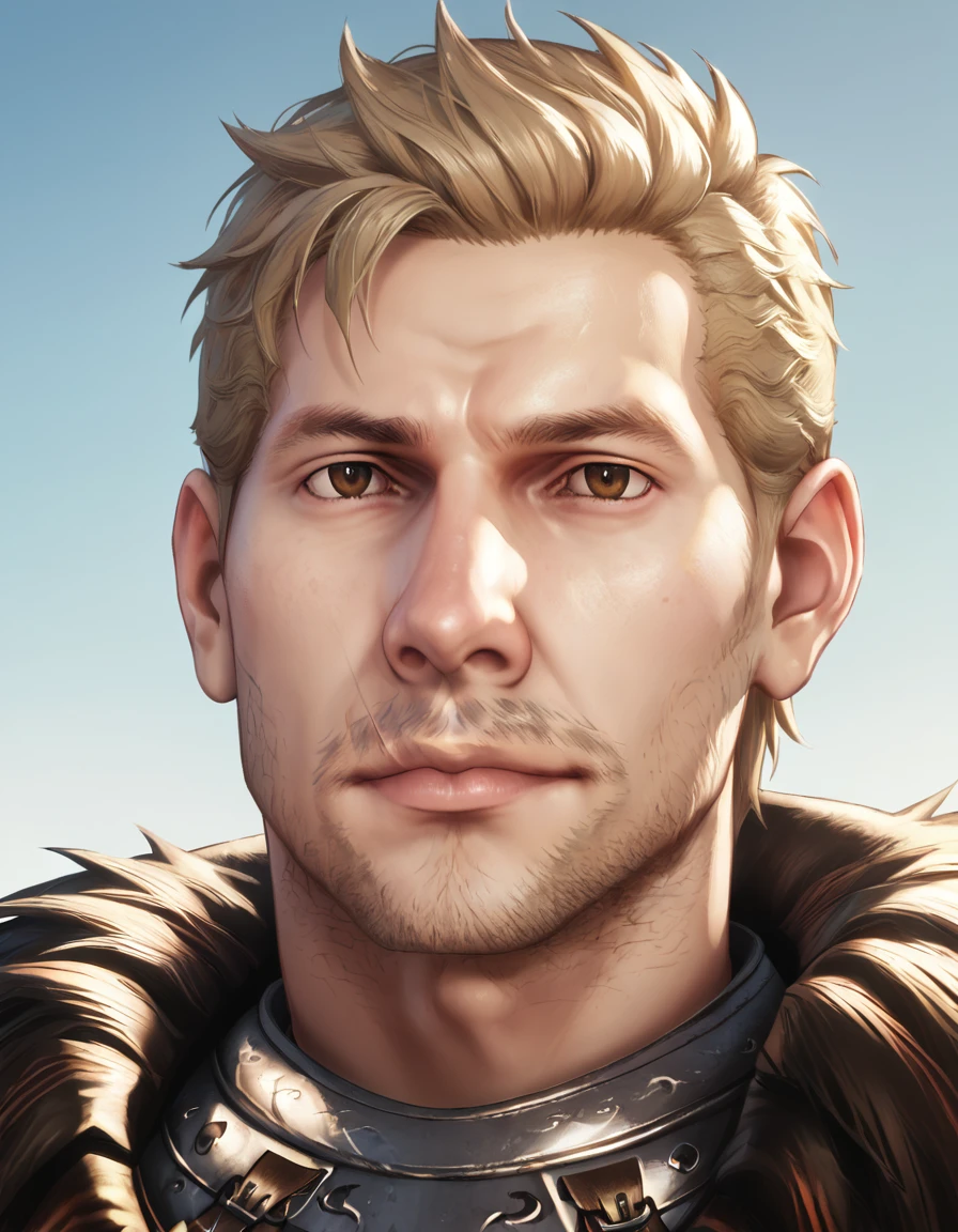 score_9, score_8_up, score_7_up, high detail, realistic, fantasy background
BREAK , <lora:DAI - Cullen - Pony 2_epoch_7:1>, (cullen_rutherford, brown eyes, male, bara, armor, gloves, black pants, boots), (close-up:1.3), face, looking at viewer