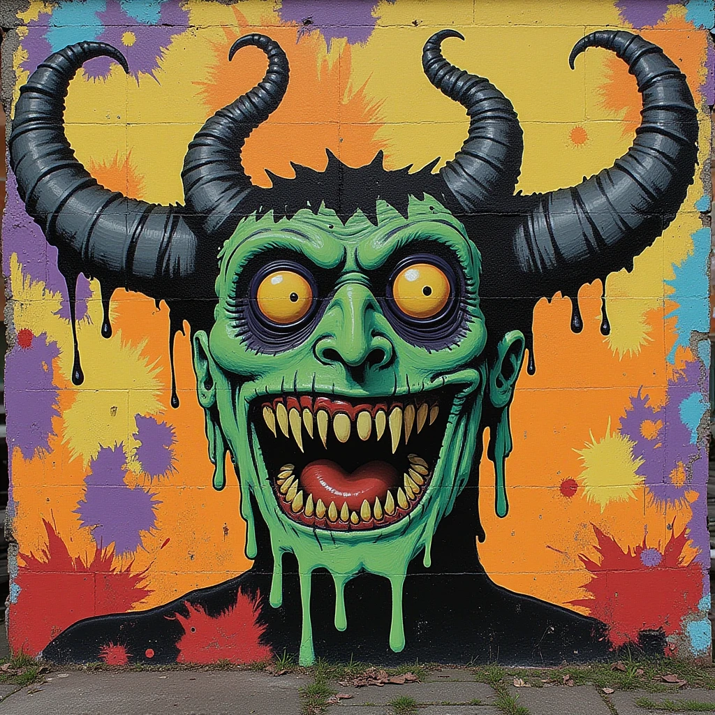 toxic street trash, street art, demon, toxic slime, radioactive waste